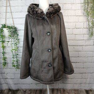 WOMEN'S NAUTICA BRAND COAT, THIGH LENGTH, FAUX FUR LINED HOOD, SIZE LARGE, Y2K